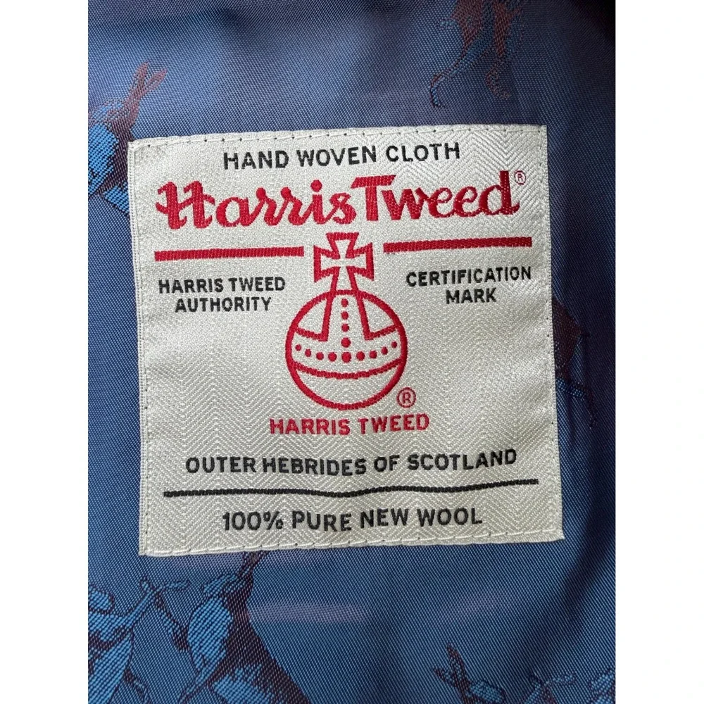 Peter Christian Harris Tweed Blue Herringbone Wool Waistcoat Vest Mens 50R MW22